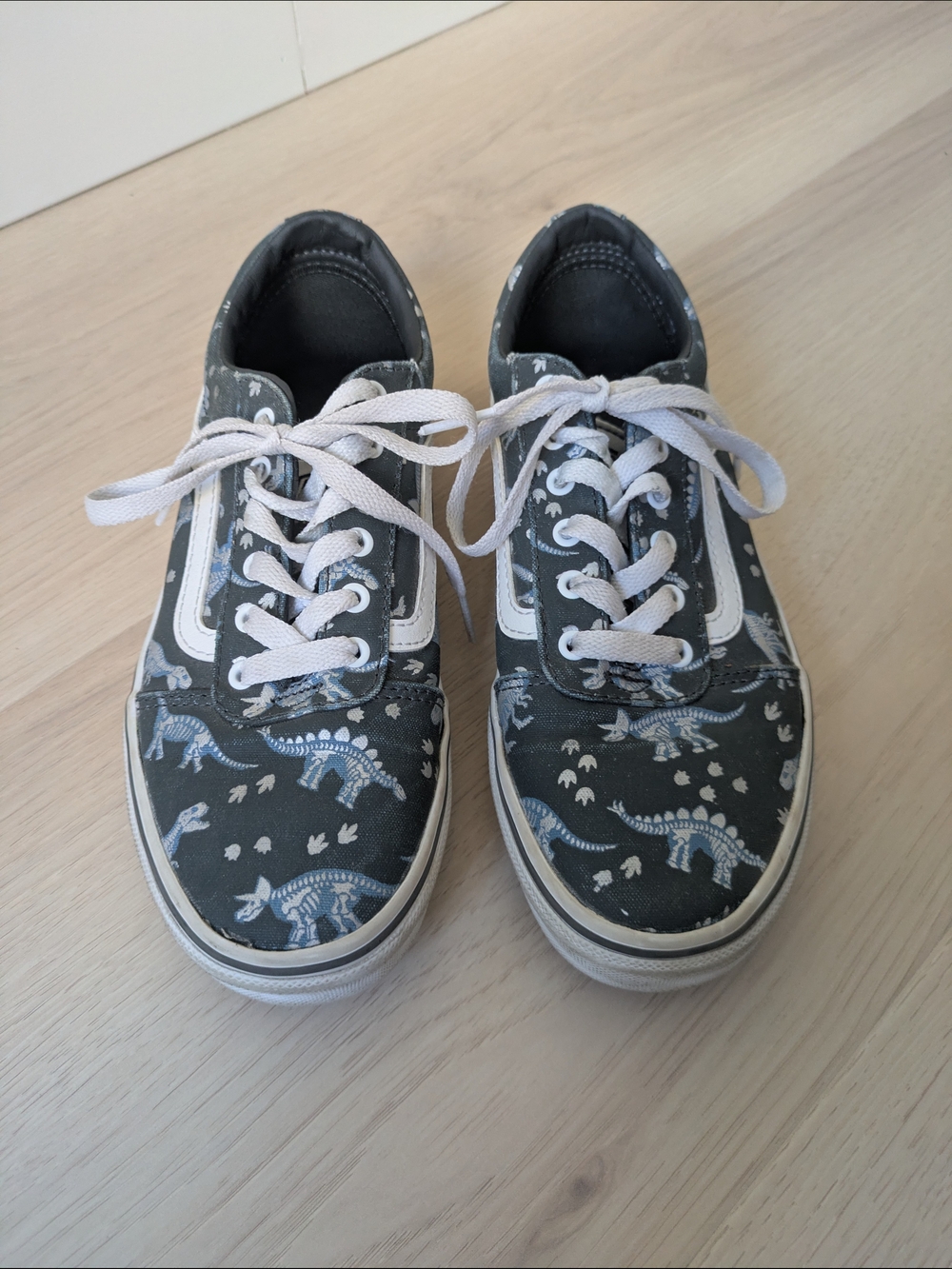 Vans Kids Sneakers Black with White and Blue Dinosaur Print